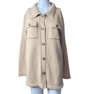 Effeci Knit Collared Button Down Sweater Cream Size Large